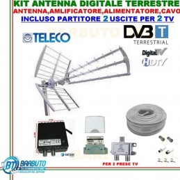 KIT ANTENNA NUOVO DIGITALE TERRESTRE PER 2 PRESE TV PER VILLETTA O CASA SINGOLA