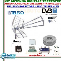 KIT ANTENNA NUOVO DIGITALE TERRESTRE PER 4 PRESE TV PER VILLETTA O CASA SINGOLA