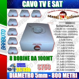 CAVO TV COASSIALE 8 MATASSE DA 100mt 5mm IN SCATOLA ST53 ALTA QUALITA' 800 metri