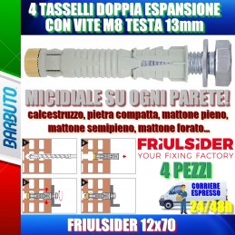 4 PEZZI TASSELLI DOPPIA ESPANSIONE CON VITE M8 TESTA 13mm FRIULSIDER 12X70