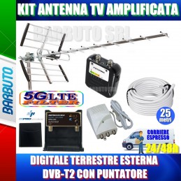 KIT ANTENNA TV AMPLIFICATA DIGITALE TERRESTRE ESTERNA DVB-T2 CON PUNTATORE