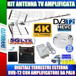 KIT ANTENNA TV AMPLIFICATA DIGITALE TERRESTRE ESTERNA DVB-T2 CON AMPLIFICATORE