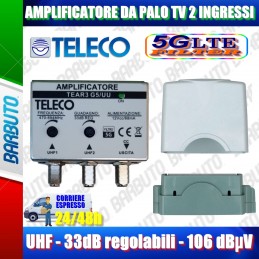 AMPLIFICATORE DA PALO TELECO UHF + UHF 33 dB REGOL. CON FILTRO 5G TEAR3 G5/UU