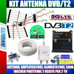 KIT ANTENNA TV DIGITALE TERRESTRE PER 2 PRESE TV PER VILLETTA O CASA SINGOLA