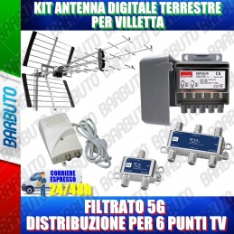 KIT ANTENNA PER VILLETTA DIGITALE TERRESTRE FILTRATO 5G PER 6 PUNTI TV