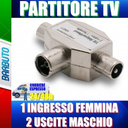 PARTITORE TV 1 INGRESSO FEMMINA - 2 USCITE MASCHIO 100% SCHERMATO