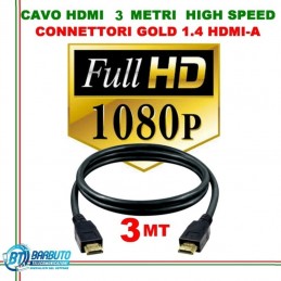 CAVO HDMI 3 METRI HIGH SPEED CON ETHERNET 1.4 HDMI-A / HDMI-A CONNETTORI GOLD