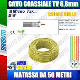 50mt CAVO COASSIALE TV 6,8mm CLASSE A, CONDUTTORE RAME 100%, MICROTEK H399 GIALL