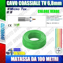 100mt CAVO COASSIALE TV 6,8mm CLASSE A, CONDUTTORE RAME 100%, MICROTEK H399 VERD