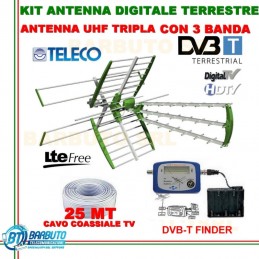 KIT ANTENNA TV COMBO 3-4-5 BANDA+ PUNTATORE SEGNALE + 25 METRI DI CAVO TV TELECO